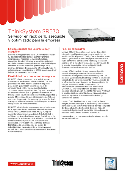 Servidor Lenovo ThinkSystem SR530 3204 16GB 550w - Ficha técnica