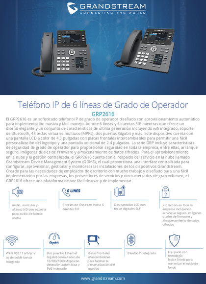 Teléfono IP Grandstream De 6 Líneas GRP2616 - PDF