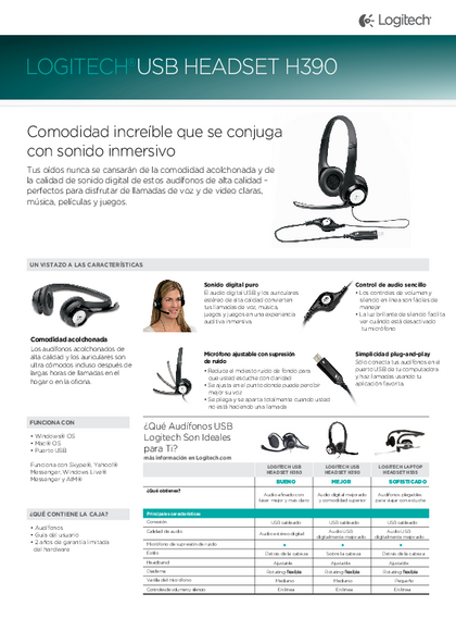 Auricular Logitech H390 Con Micrófono 981-000014 - PDF