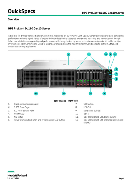 Servidor HPE DL180 Gen 10 4208 16GB 500W - PDF