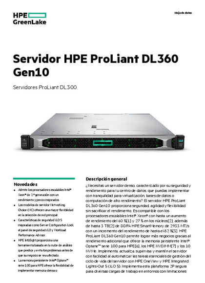 Servidor HPE DL360 Gen 10 4210R 32GB 800W - PDF