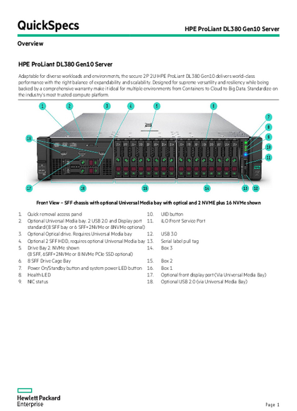 Servidor HPE DL380 Gen 10 5220 32GB 800W - PDF