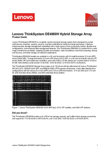 Storage Lenovo DE4000H 2U24 Hybrid Flash Array G2 7Y75CTO2WW - PDF