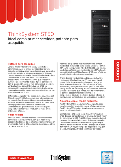 Servidor Lenovo ThinkSystem ST50 E-2224 16GB 250w 1TB - PDF